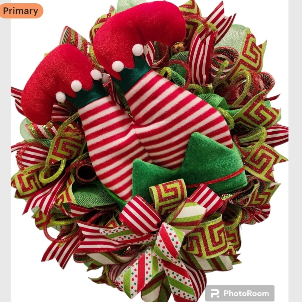Christmas Wreath Elf Wreath Front Door Wreath Seasonal Wreath Whimsical Wreath